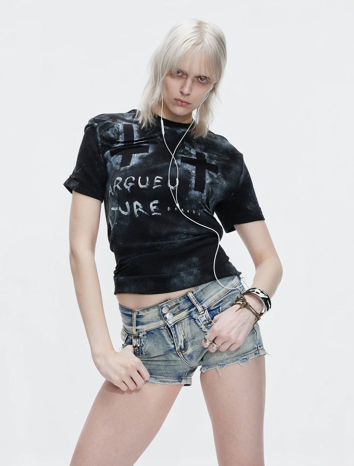Distressed Cross Studded Fitted T-Shirt - COPPING THREADS - Argue Culture