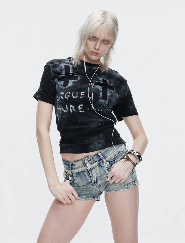 Distressed Cross Studded Fitted T-Shirt - COPPING THREADS - Argue Culture