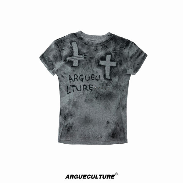 Distressed Cross Studded Fitted T-Shirt - COPPING THREADS - Argue Culture