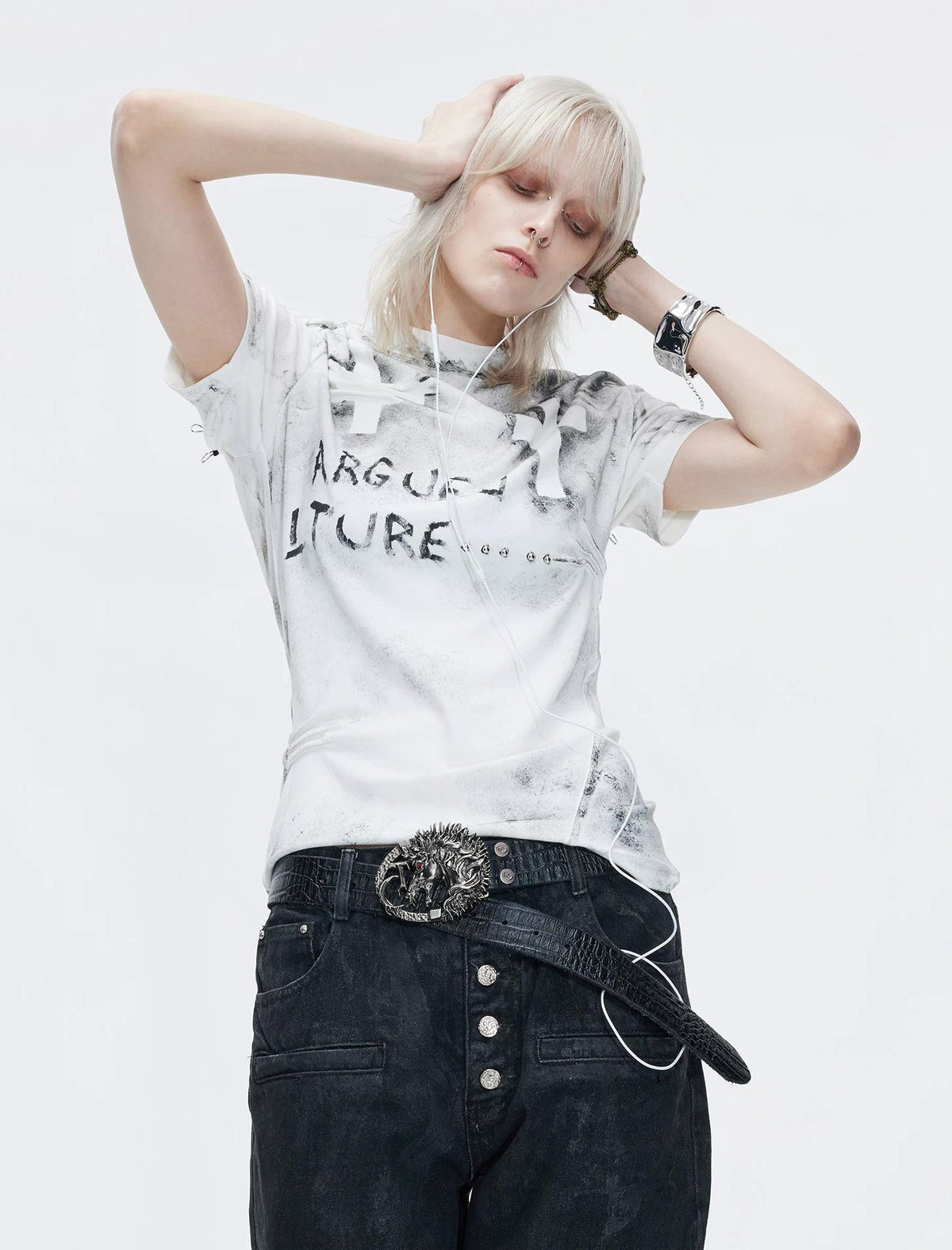 Distressed Cross Studded Fitted T-Shirt - COPPING THREADS - Argue Culture