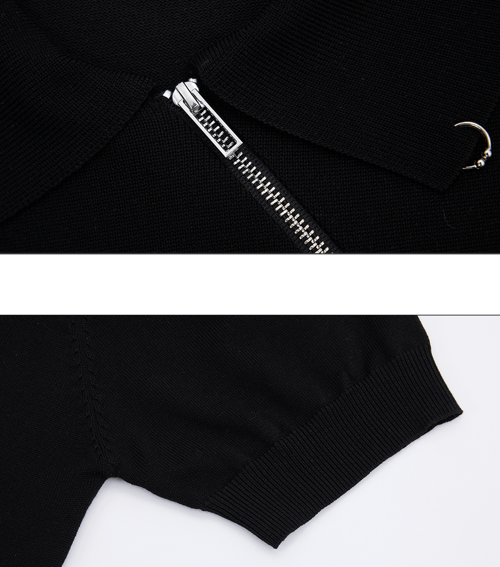 Distressed Hem Zipper Knit Polo Tee - COPPING THREADS - ArguE CulturE