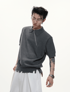 Distressed Hem Zipper Knit Polo Tee - COPPING THREADS - ArguE CulturE