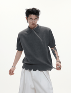 Distressed Hem Zipper Knit Polo Tee - COPPING THREADS - ArguE CulturE