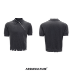Distressed Hem Zipper Knit Polo Tee - COPPING THREADS - ArguE CulturE