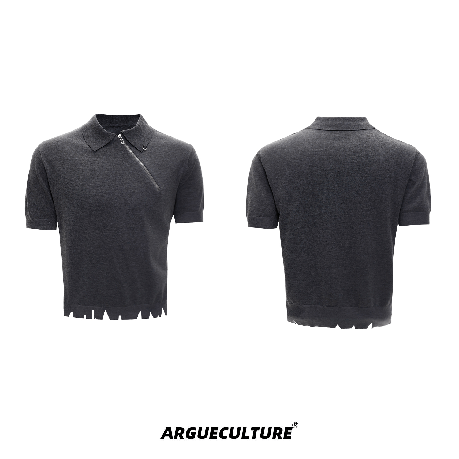 Distressed Hem Zipper Knit Polo Tee - COPPING THREADS - ArguE CulturE