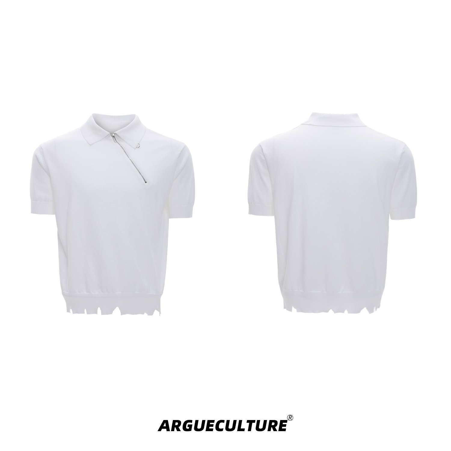 Distressed Hem Zipper Knit Polo Tee - COPPING THREADS - ArguE CulturE