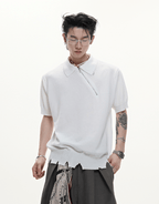 Distressed Hem Zipper Knit Polo Tee - COPPING THREADS - ArguE CulturE