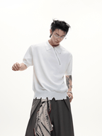 Distressed Hem Zipper Knit Polo Tee - COPPING THREADS - ArguE CulturE
