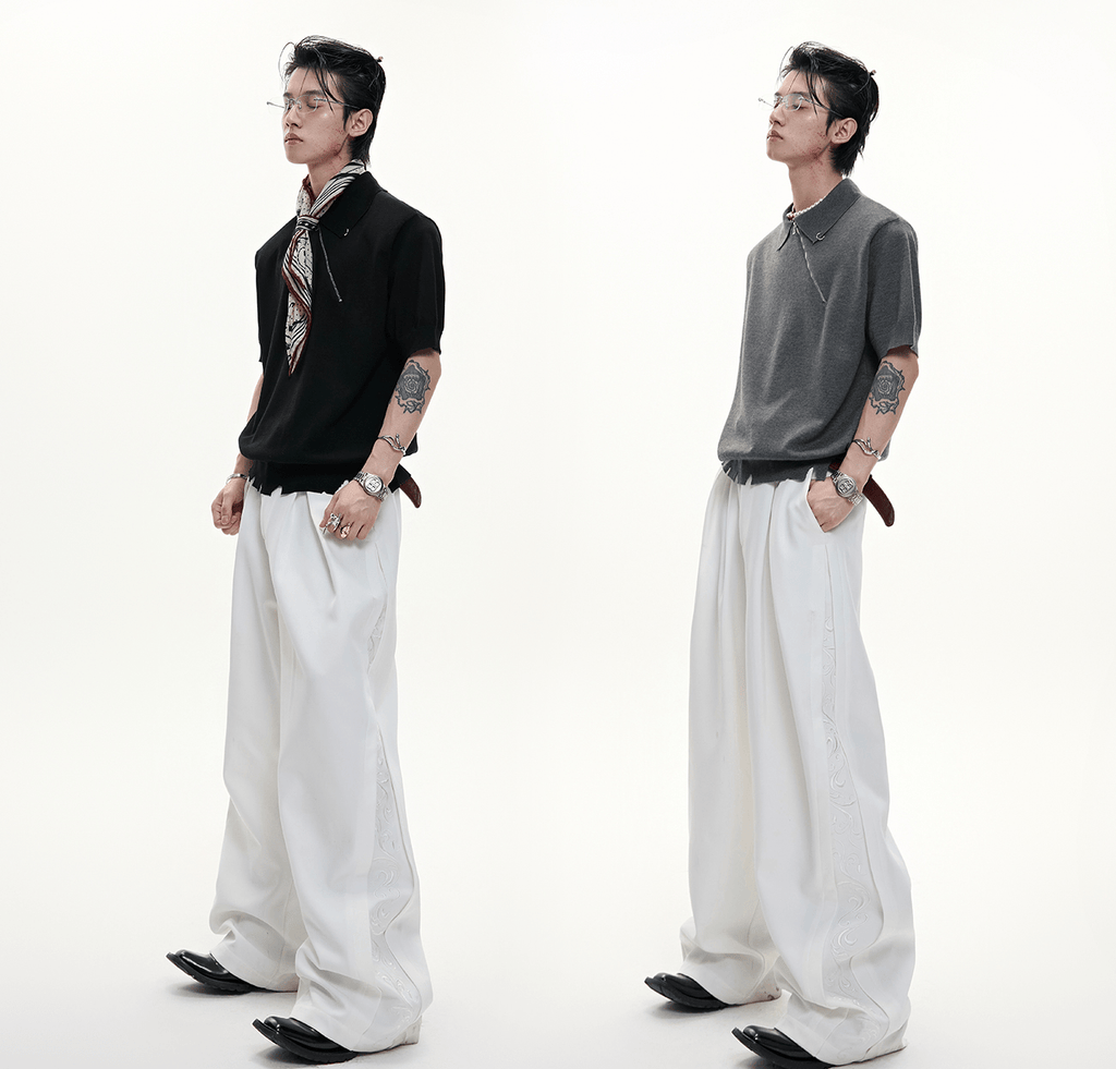 Distressed Hem Zipper Knit Polo Tee - COPPING THREADS - ArguE CulturE