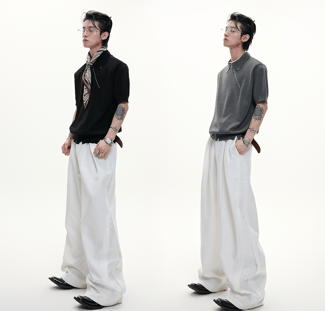 Distressed Hem Zipper Knit Polo Tee - COPPING THREADS - ArguE CulturE