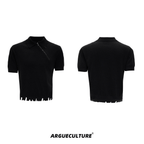 Distressed Hem Zipper Knit Polo Tee - COPPING THREADS - ArguE CulturE