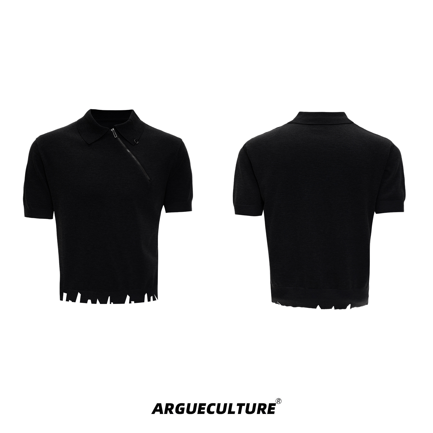 Distressed Hem Zipper Knit Polo Tee - COPPING THREADS - ArguE CulturE