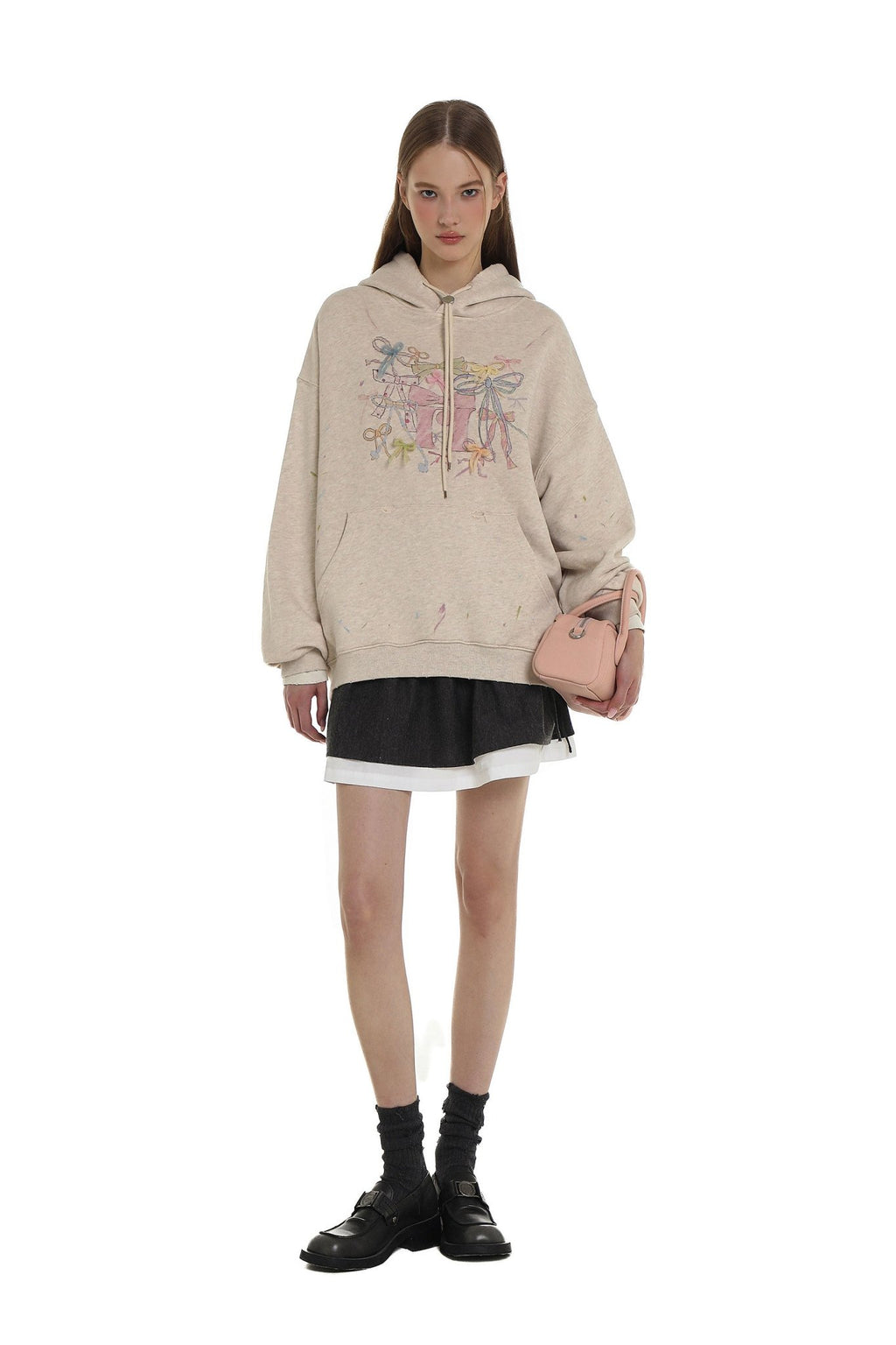 Distressed Multicolor Yarn Bow Print Hoodie - COPPING THREADS - MOROMORO