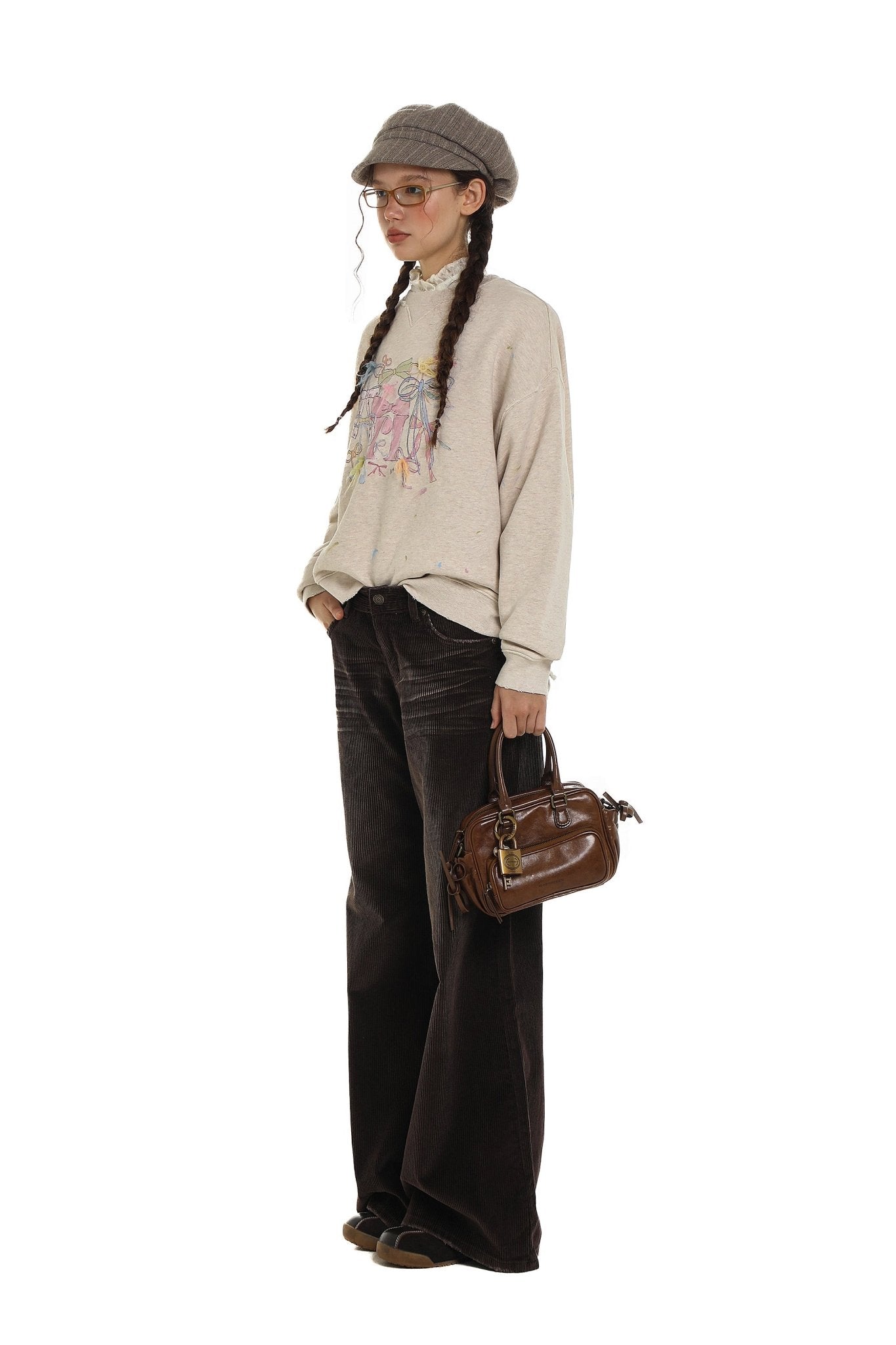 Distressed Multicolor Yarn Bow Print Sweatshirt Secondary image