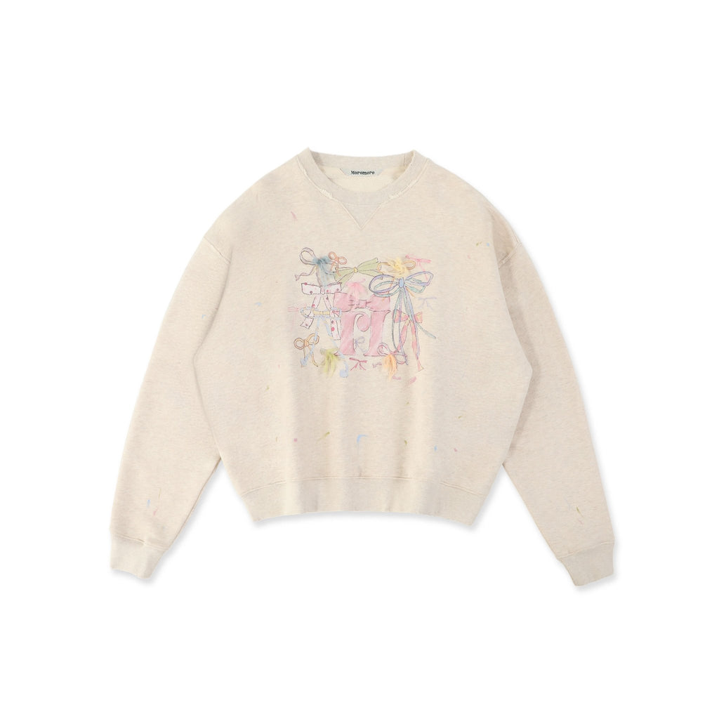 Distressed Multicolor Yarn Bow Print Sweatshirt - COPPING THREADS - MOROMORO