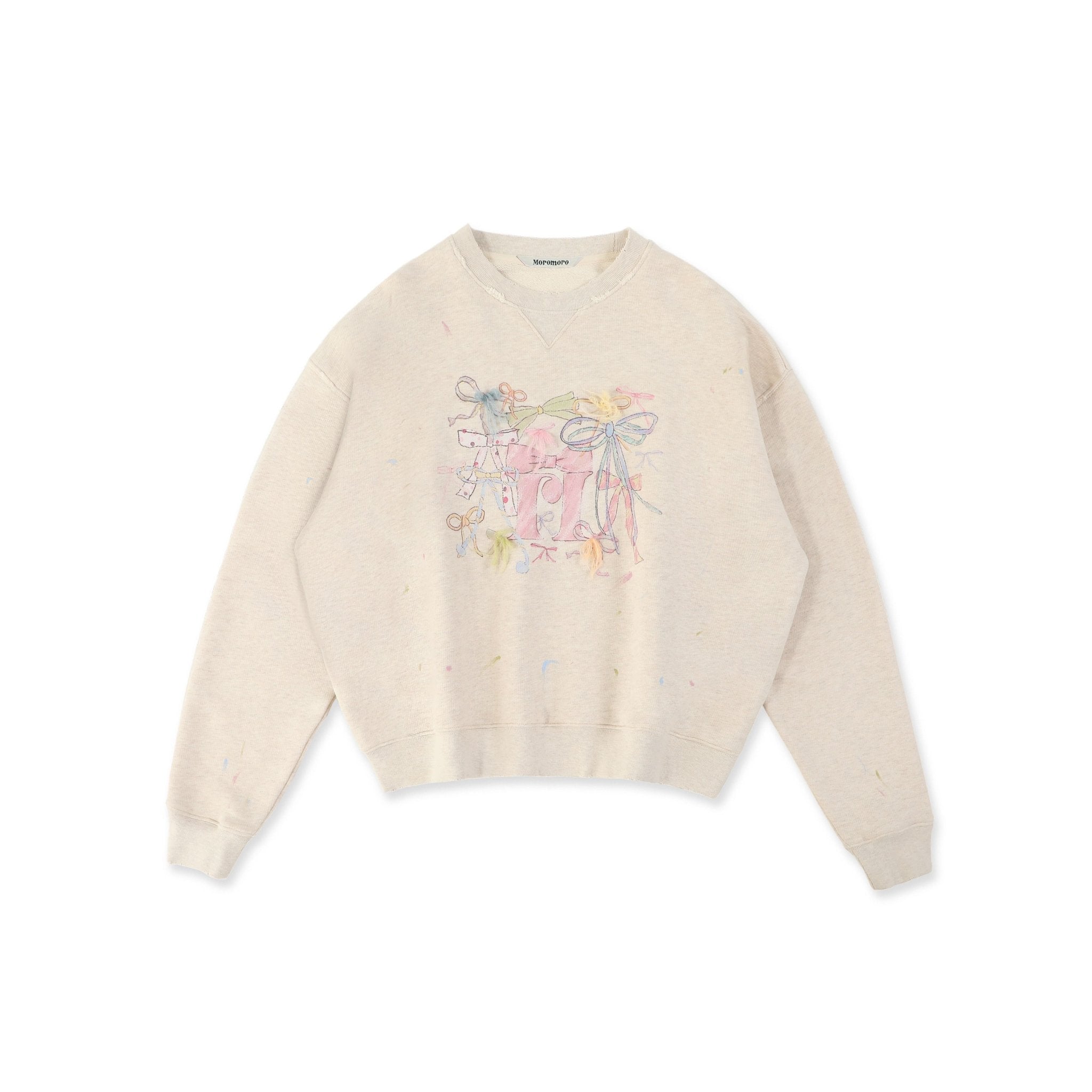 Distressed Multicolor Yarn Bow Print Sweatshirt - COPPING THREADS - MOROMORO