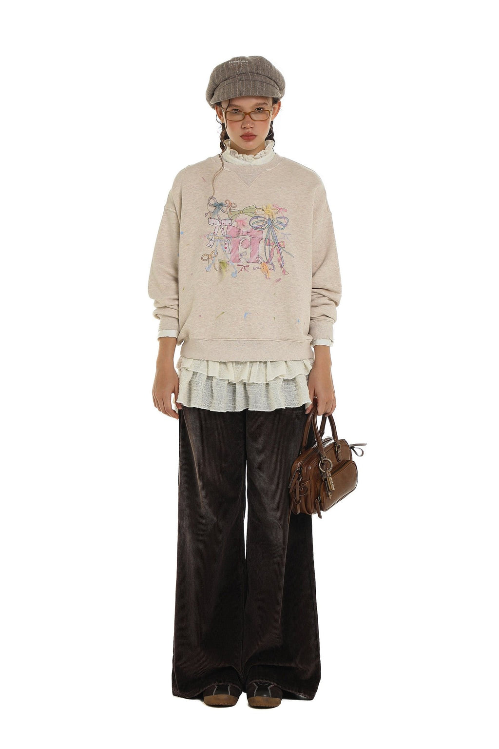 Distressed Multicolor Yarn Bow Print Sweatshirt - COPPING THREADS - MOROMORO