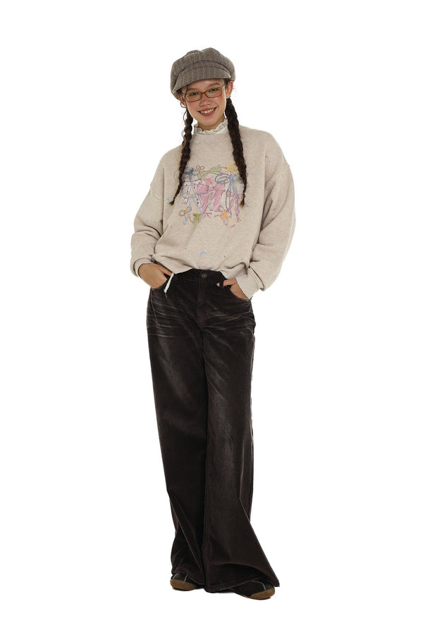 Distressed Multicolor Yarn Bow Print Sweatshirt - COPPING THREADS - MOROMORO
