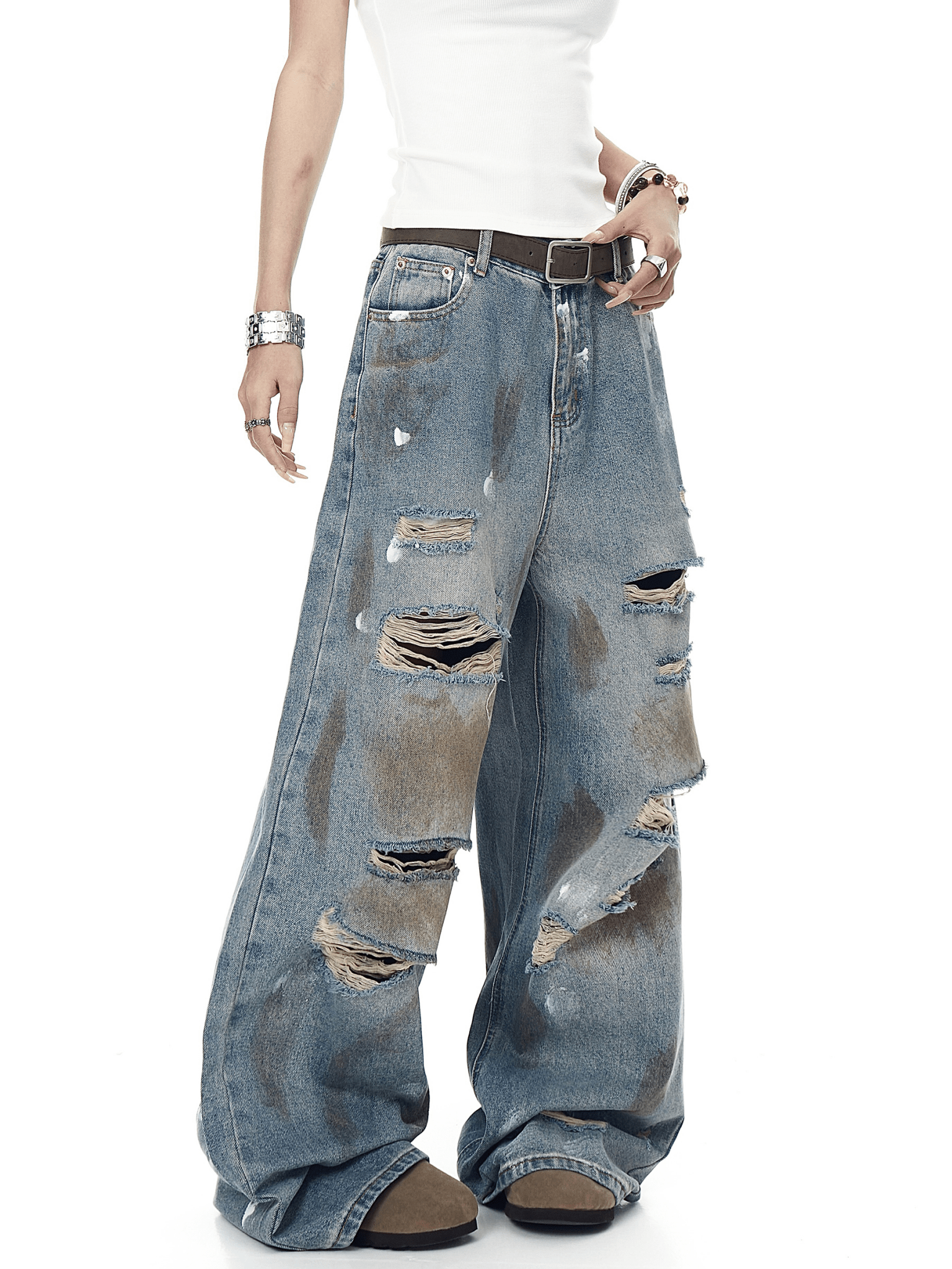 Distressed Paint - Splatter Flared Jeans - COPPING THREADS - CT Select