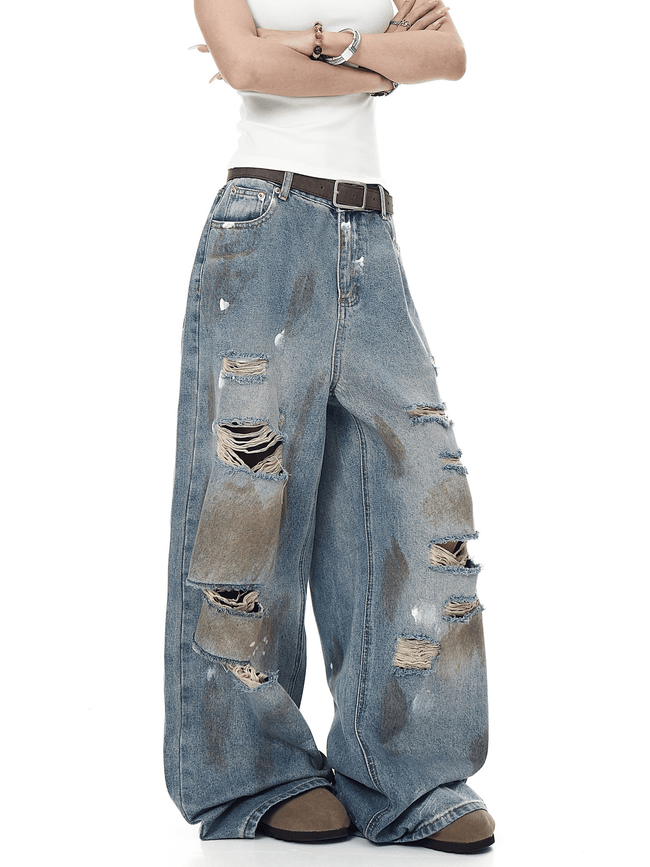 Distressed Paint-Splatter Flared Jeans Main Image