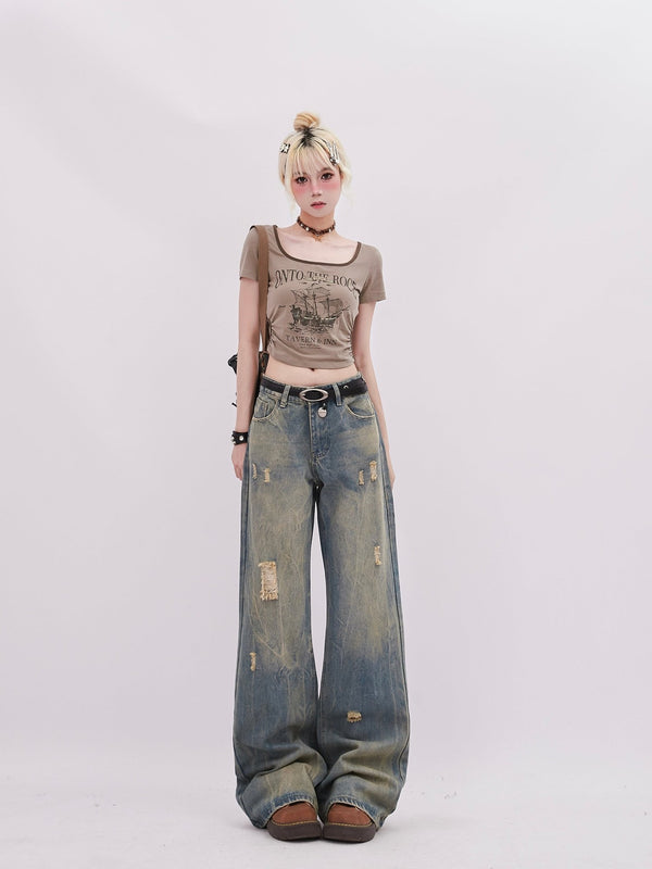 Distressed Straight Denim - COPPING THREADS - RAYOHOPP