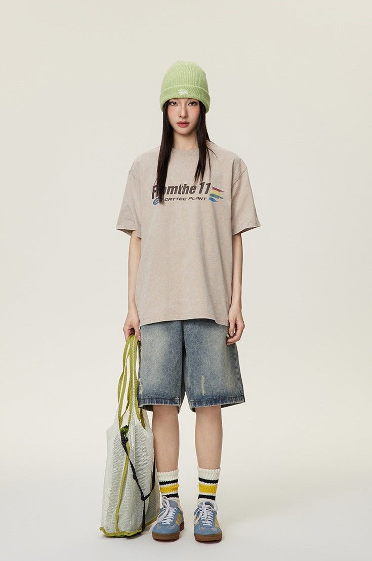 Distressed Straight - Leg Denim Shorts - COPPING THREADS - CATTEE