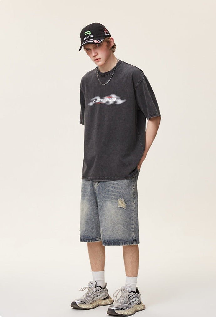 Distressed Straight - Leg Denim Shorts - COPPING THREADS - CATTEE