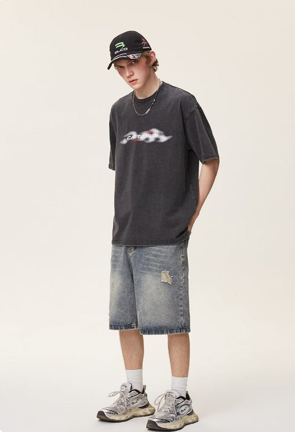 Distressed Straight - Leg Denim Shorts - COPPING THREADS - CATTEE