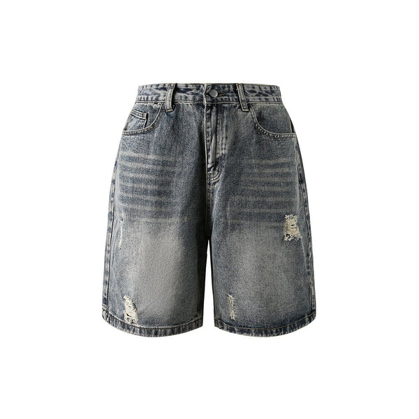 Distressed Straight - Leg Denim Shorts - COPPING THREADS - CATTEE