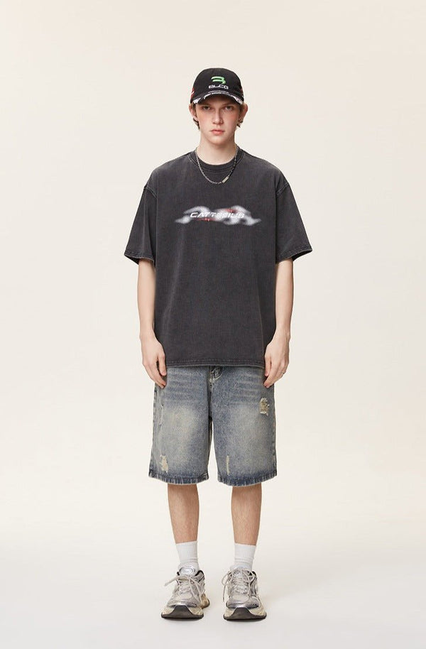 Distressed Straight - Leg Denim Shorts - COPPING THREADS - CATTEE