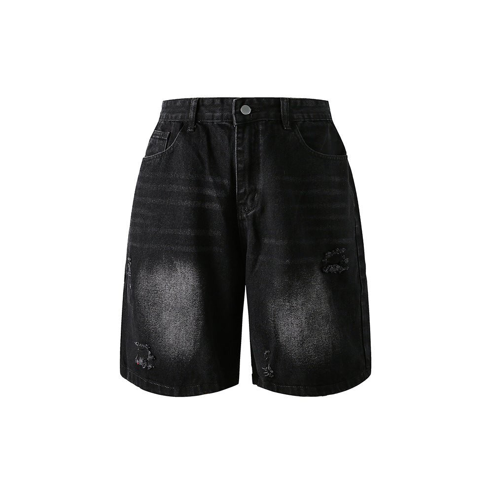 Distressed Straight - Leg Denim Shorts - COPPING THREADS - CATTEE