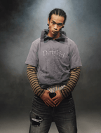 Distressed Striped Patchwork Long Sleeve Faux Two - Piece Graphic Tee - COPPING THREADS - TRECLUB