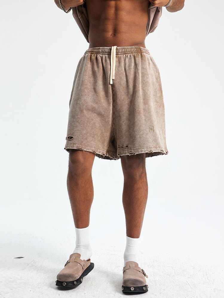 Distressed Wax - Dyed Heavyweight Cotton Shorts - COPPING THREADS - CT Basics