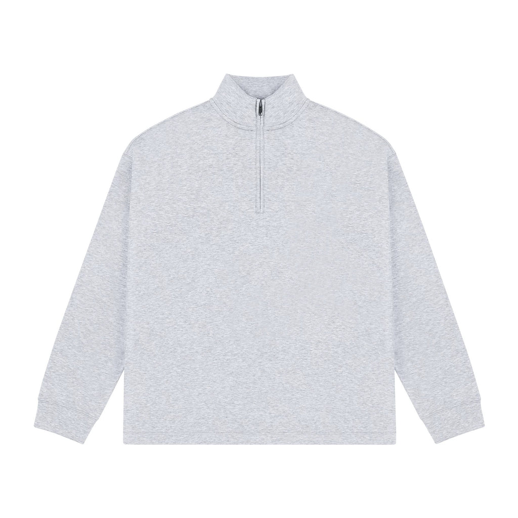 IDLT half zip sweatshirt, heather gray front.