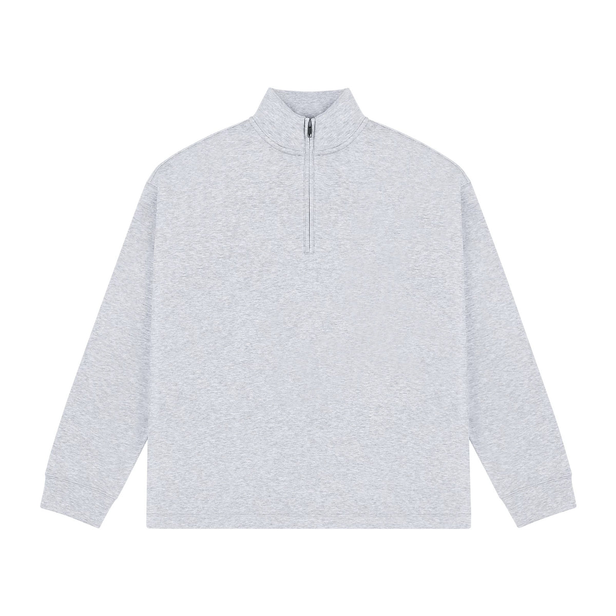 IDLT half zip sweatshirt, heather gray front.