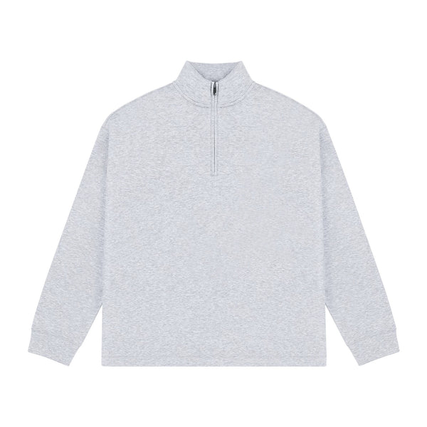 IDLT half zip sweatshirt, heather gray front.