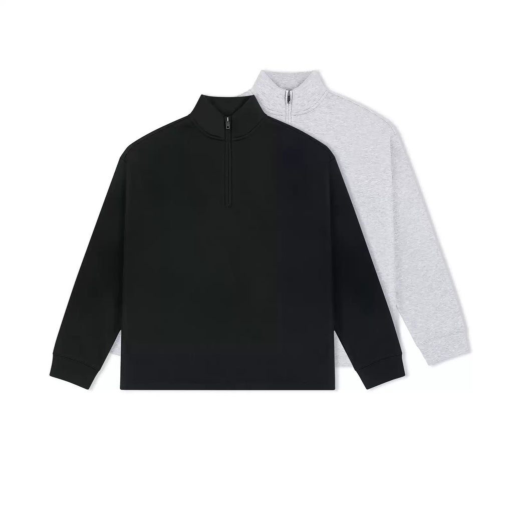 IDLT half zip sweatshirt, black and gray color lineup.