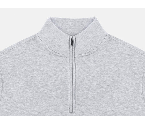 IDLT half zip sweatshirt, heather gray zipped collar.