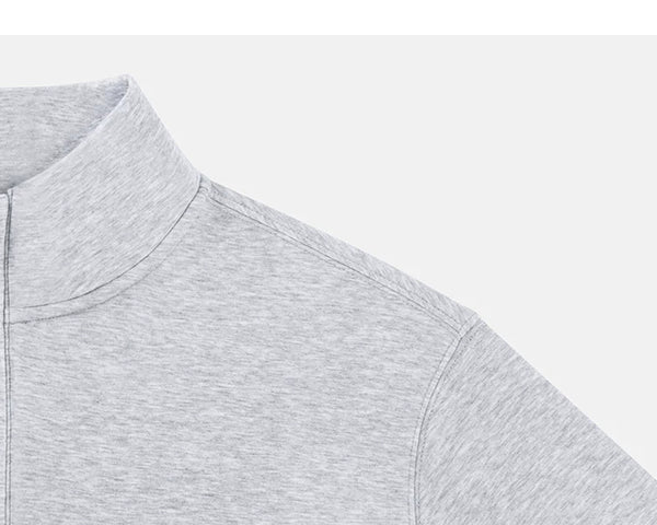 IDLT half zip sweatshirt, heather gray shoulder seam.