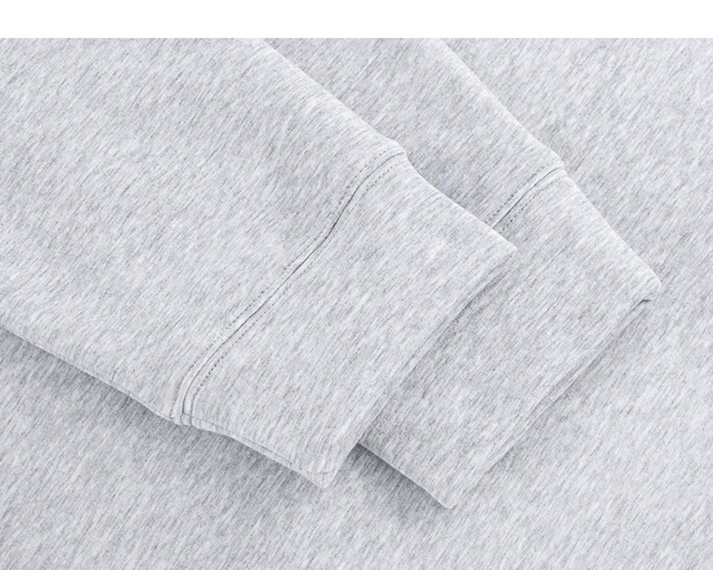 IDLT half zip sweatshirt, heather gray cuffs.