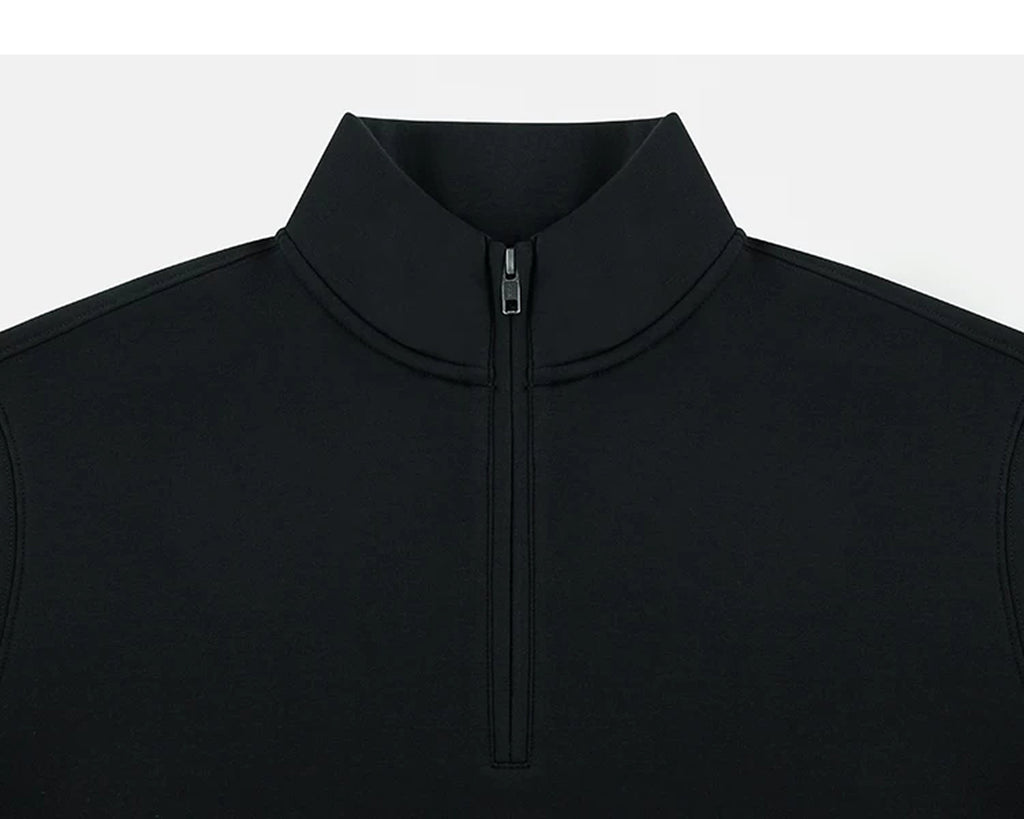IDLT half zip sweatshirt, black zipped collar.