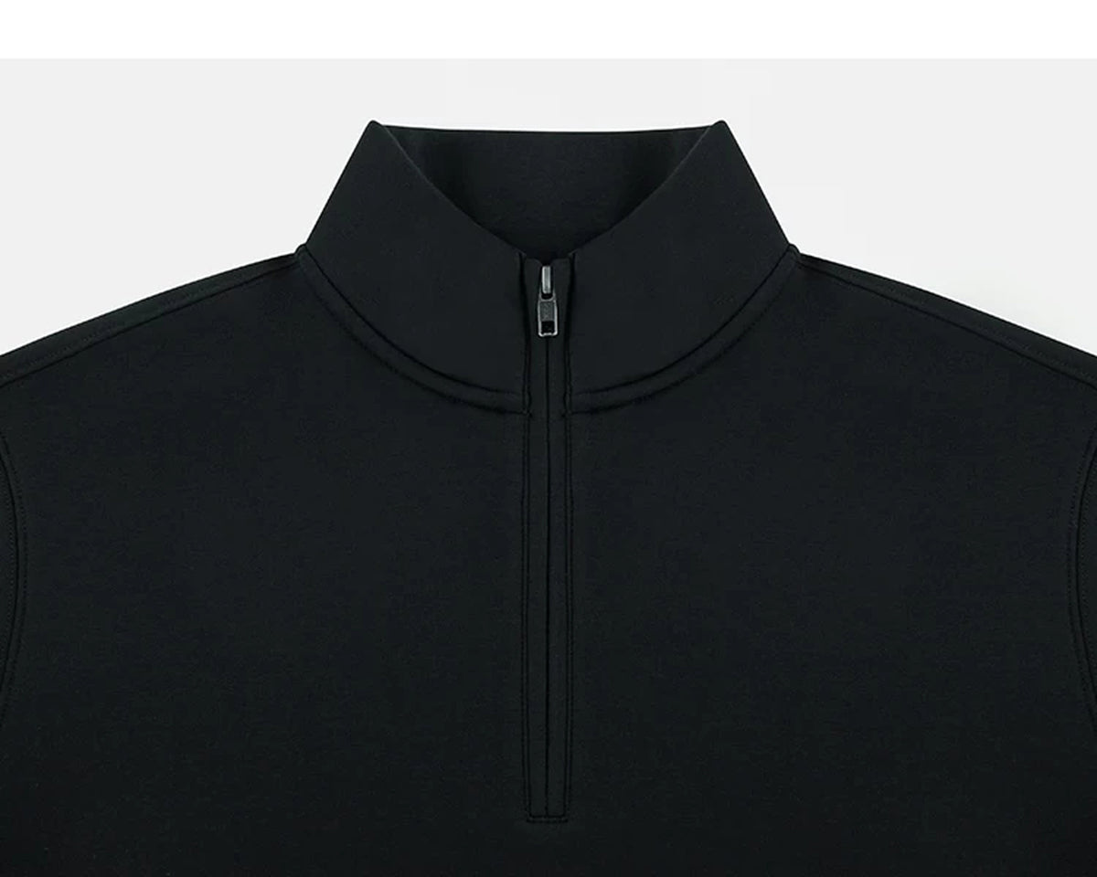 IDLT half zip sweatshirt, black zipped collar.