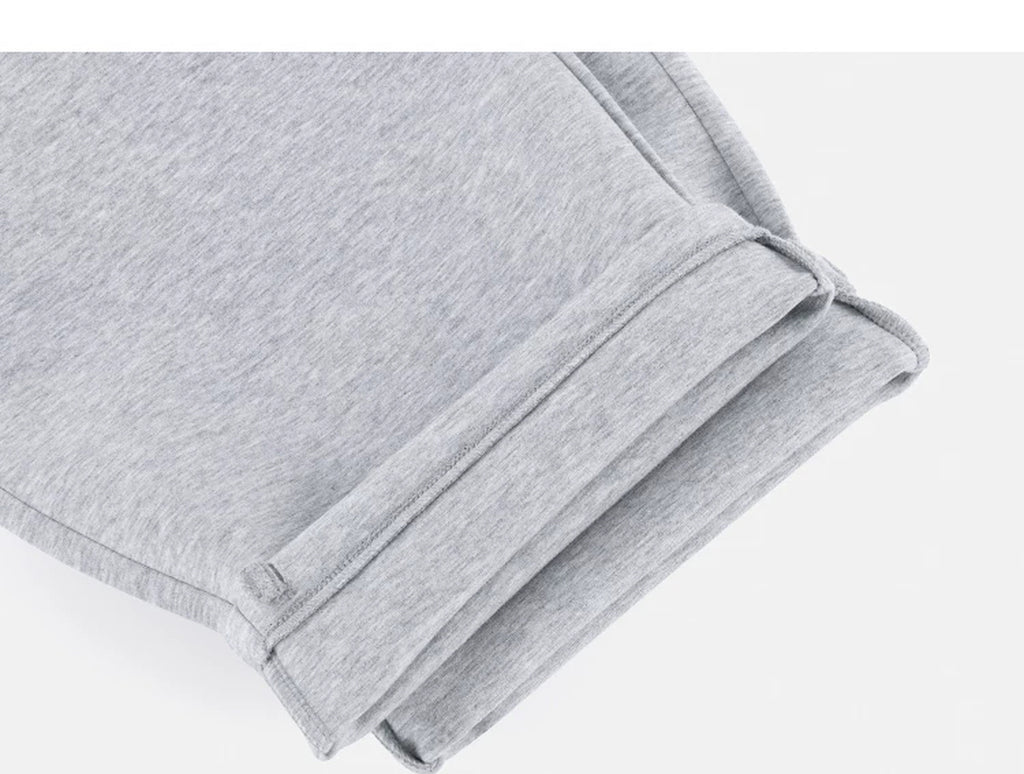 IDLT wide leg sweatpants, heather gray folded leg hem.