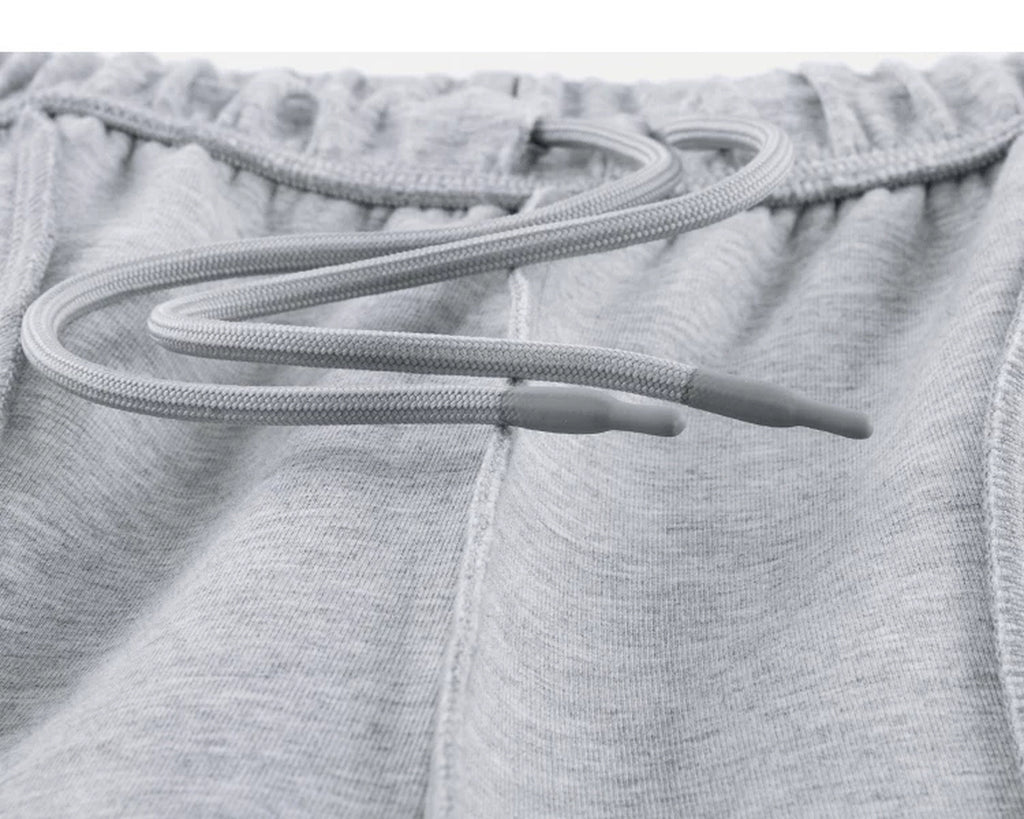 IDLT wide leg sweatpants, heather gray inner drawstring.