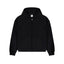 IDLT zip hoodie, black front.