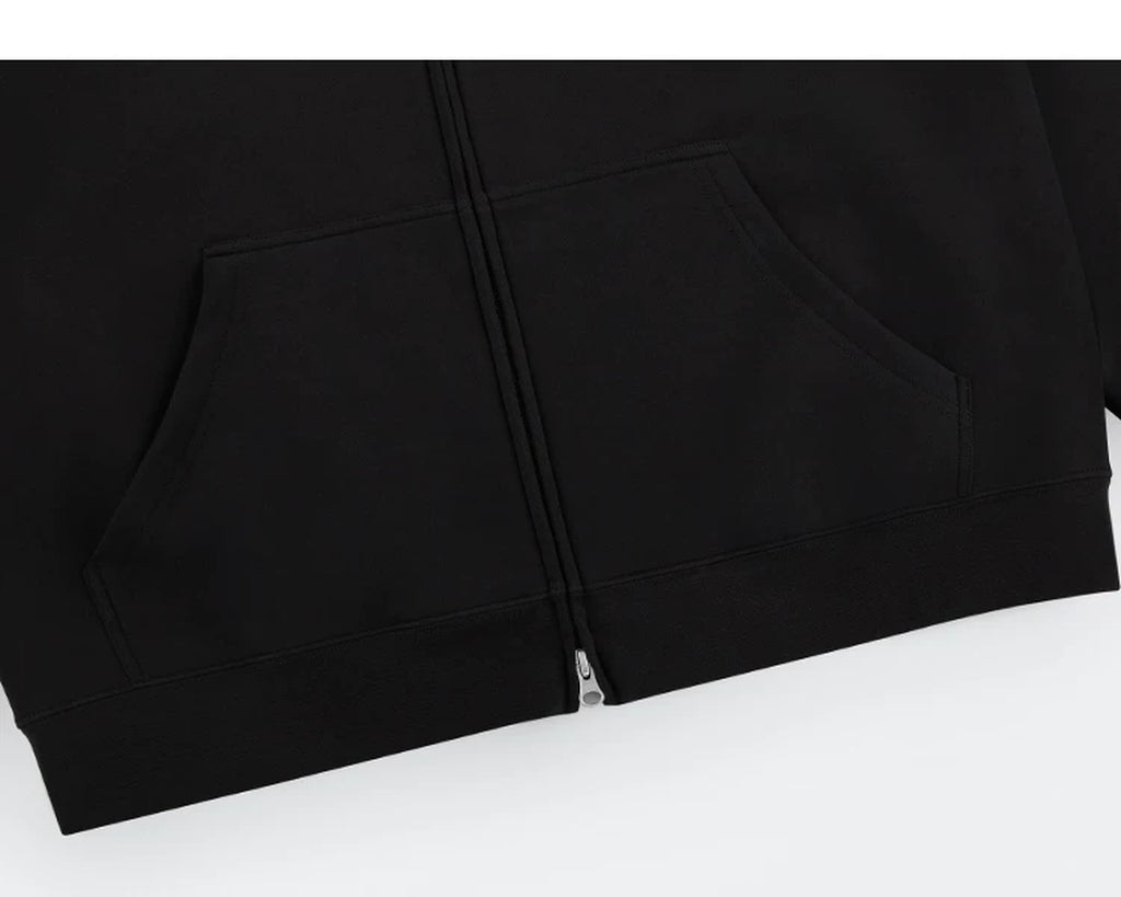 IDLT zip hoodie, black pockets and hem.