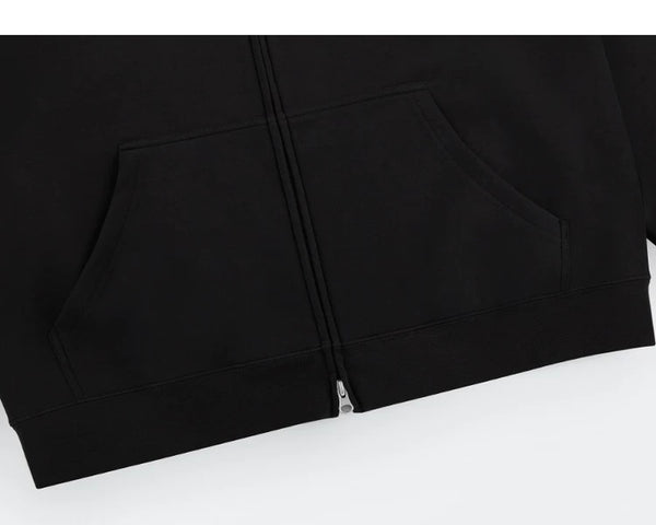 IDLT zip hoodie, black pockets and hem.