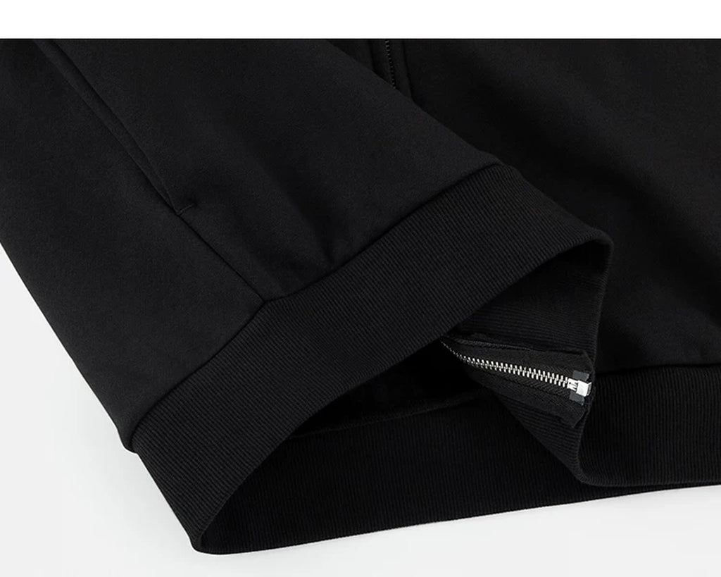 IDLT zip hoodie, black folded hem.