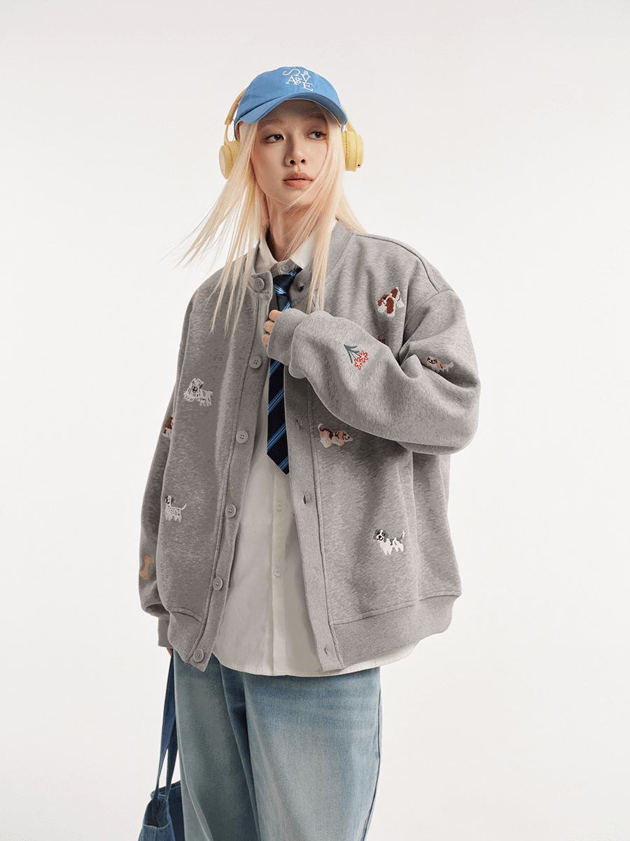 Dog Embroidered Button - Front Sweatshirt Jacket - COPPING THREADS - CATTEE