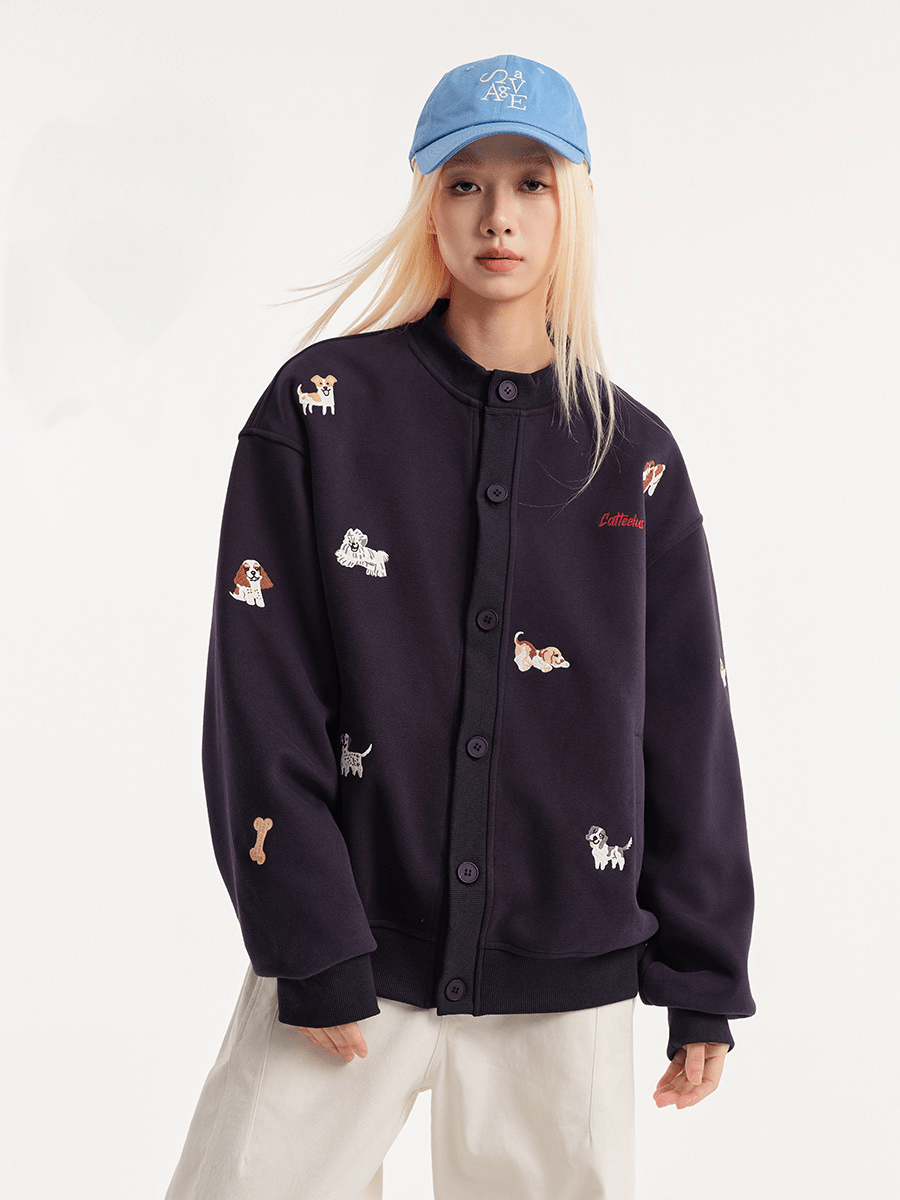 Dog Embroidered Button - Front Sweatshirt Jacket - COPPING THREADS - CATTEE